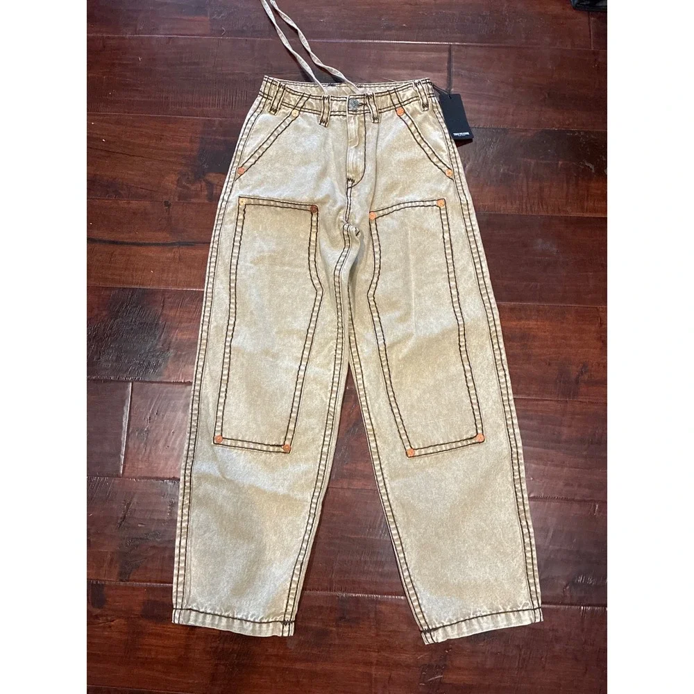 True Religion Carpenter Super T Baggy Canvas Pants Men 28x32 Tan Sandstone109913